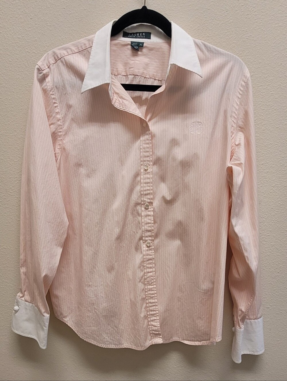Vintage Rare Women's Lauren Ralph Lauren Pink Striped Button Down Shirt XL - Picture 10 of 11